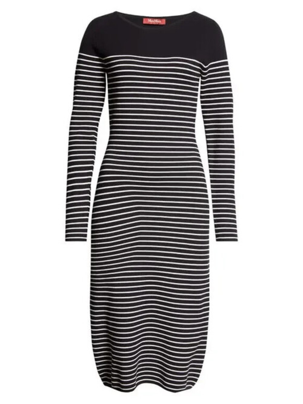 NEW, Max Mara Flipper Stripe Midi Sweater Dress in Black/White Sz L #MD2655